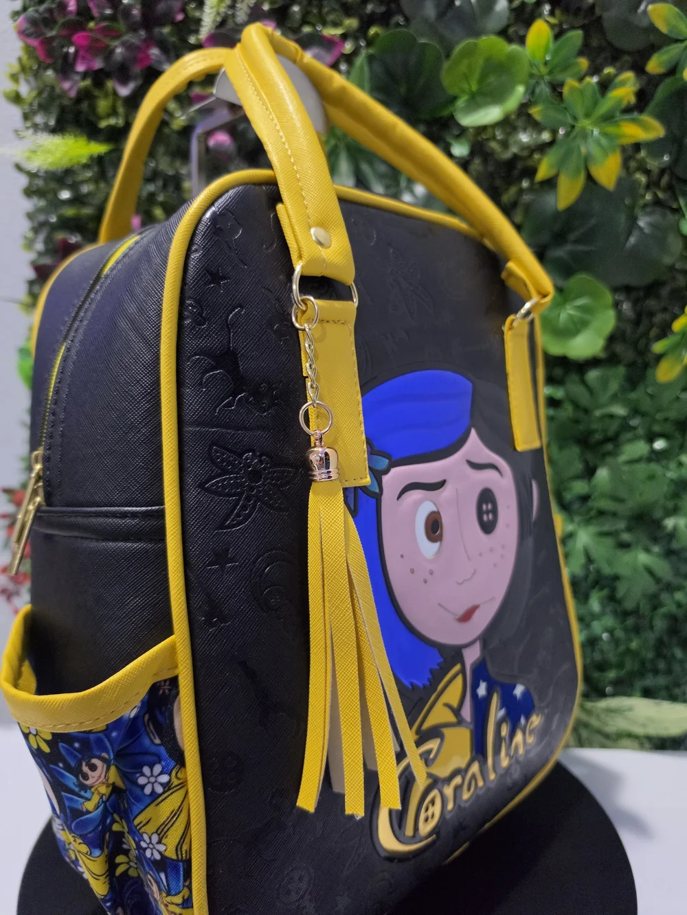 New 30cm Handamade Coraline Graphic Black & Yellow Backpack - Unbranded